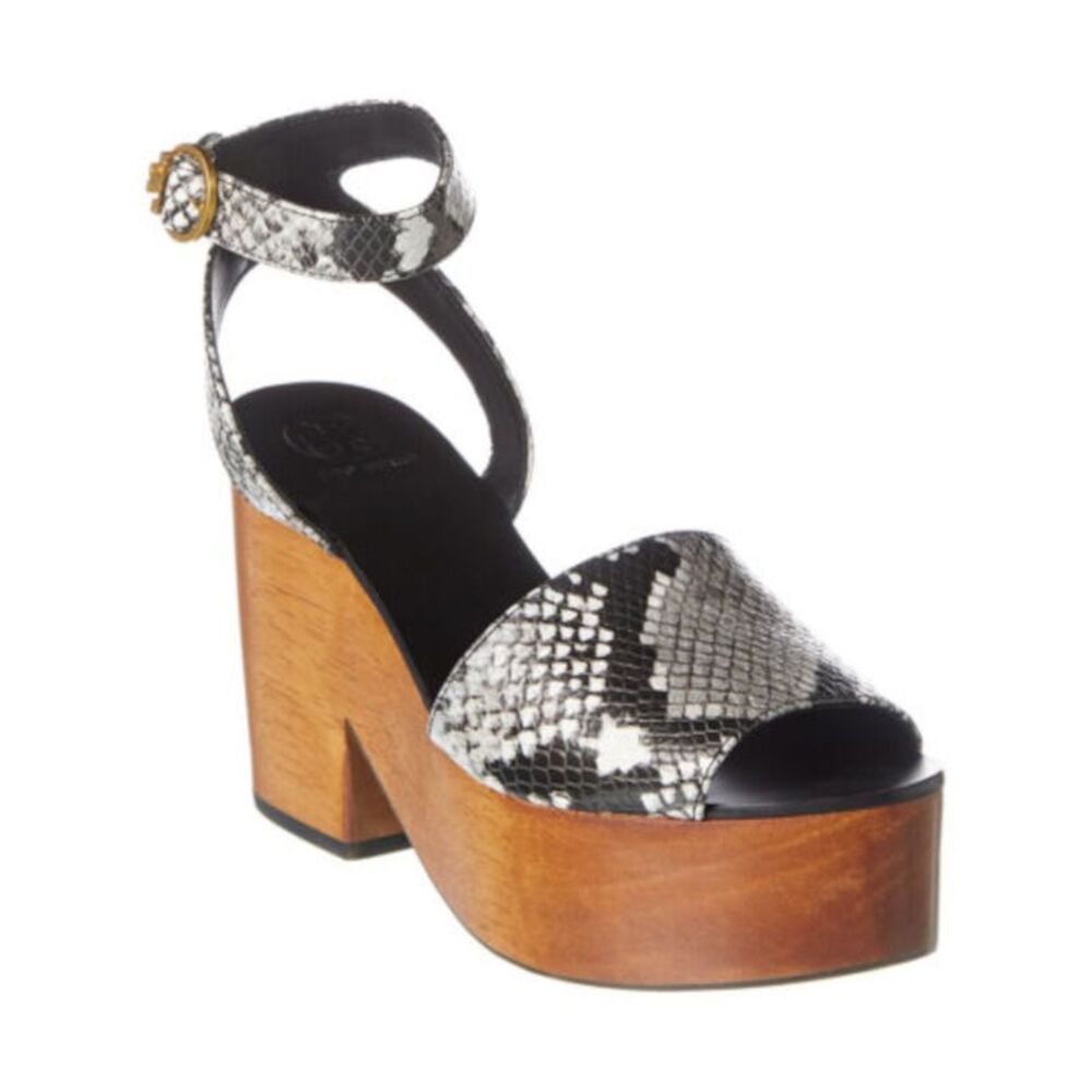 NWT TORY BURCH Womens Gray Snake 2" Platform Camilla Leather Sandals 10.5 M